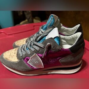 Philippe Model Women’s Size 36 Purple Gray Camel Suede Lace Up Trainer